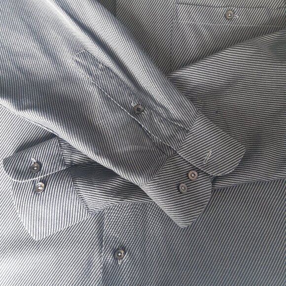 Harry Rosen SZ M Cotton Striped Men's Button Up Shirt, Black & Grey - Picture 5 of 14